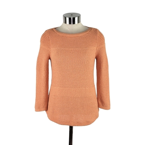 Chico’s Textured Mix Pullover 3/4 Sleeve Orange Sweater Women's Size XS Petite - Picture 1 of 12